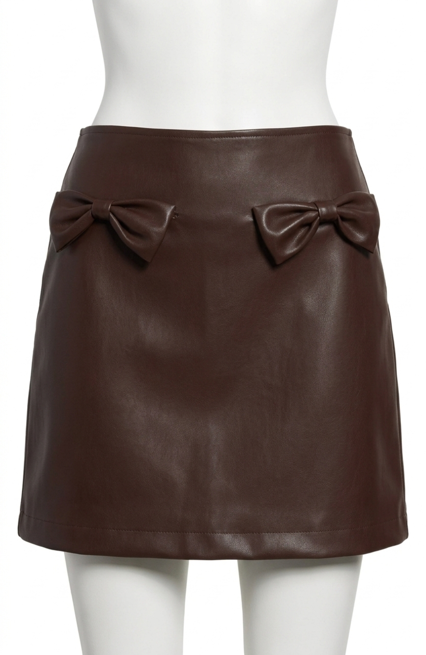 NEW THML leather bow skirt in wine